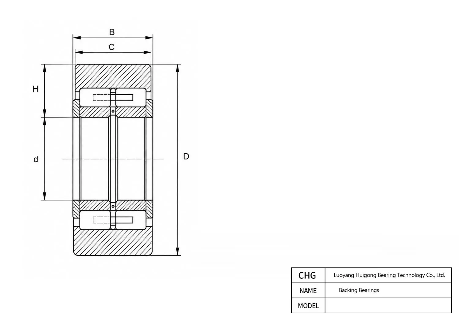 CAD Drawing and Dimensions for 20HG45120X Backing Bearings