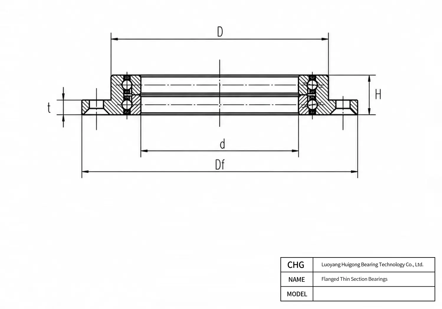 CAD Drawing and Dimensions for HWFAD10128H Flanged Thin Section Bearings