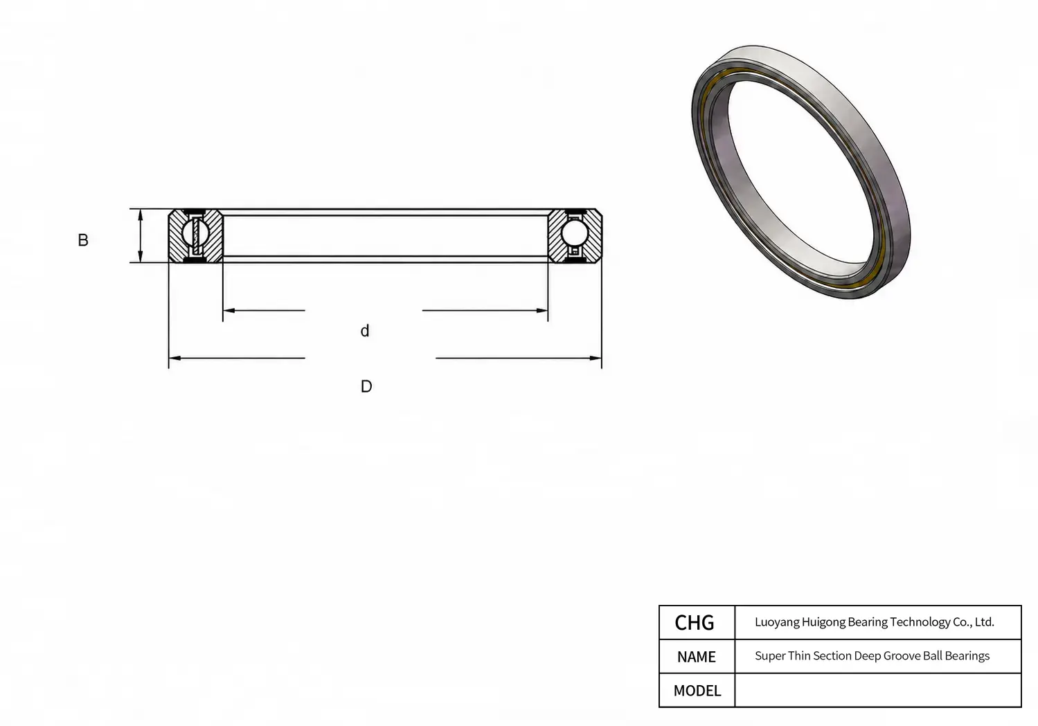 CAD Drawing and Dimensions for HKS07403CS0 Super Thin Section Deep Groove Ball Bearings
