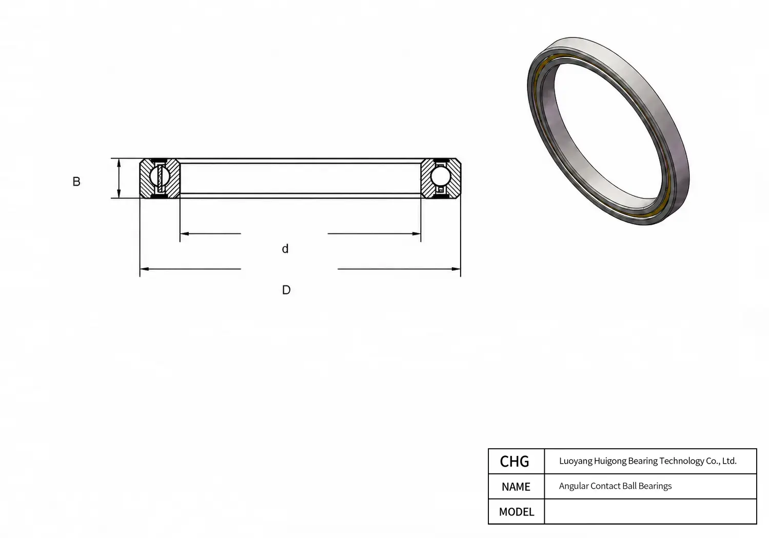 HKA120AP0 - Thin Section Angular Contact Ball Bearings CAD Drawing