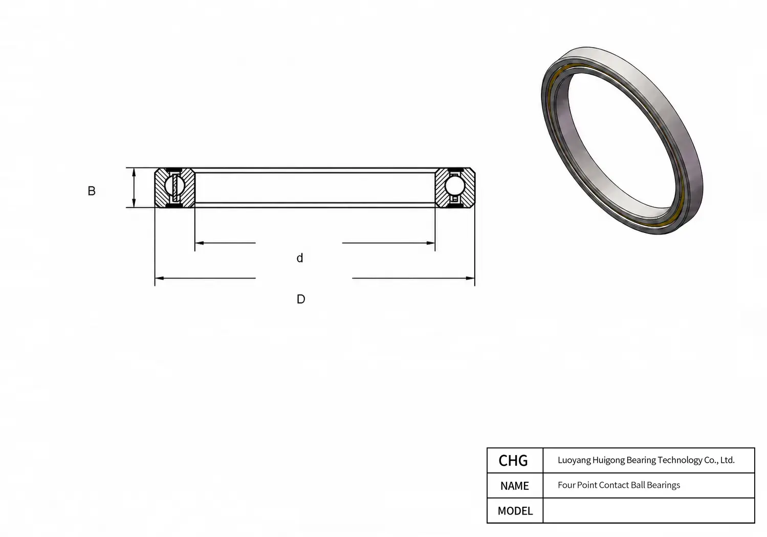 CAD Drawing and Dimensions for HJU120XP0 Thin Section Four-Point Contact Ball Bearings