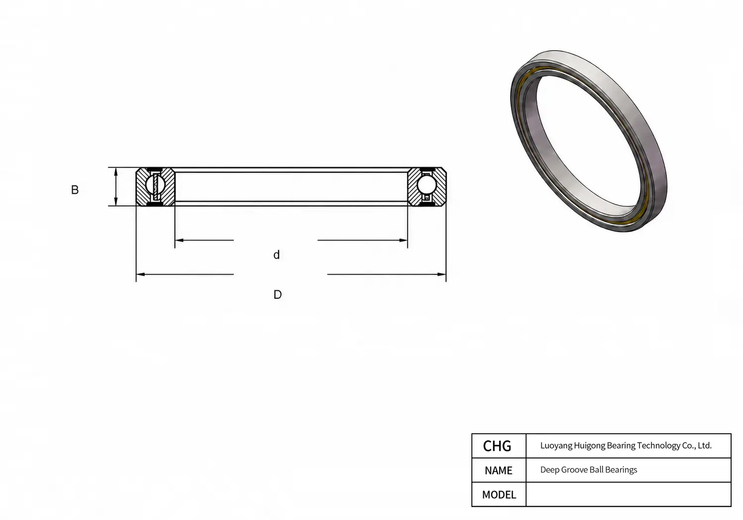 CAD Drawing and Dimensions for HKA060CP0 Thin Section Deep Groove Ball Bearings