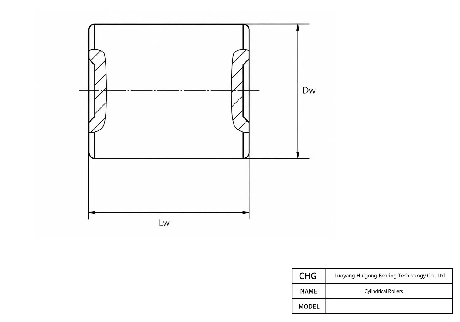 CAD Drawing and Dimensions for 62*96 Cylindrical Rollers