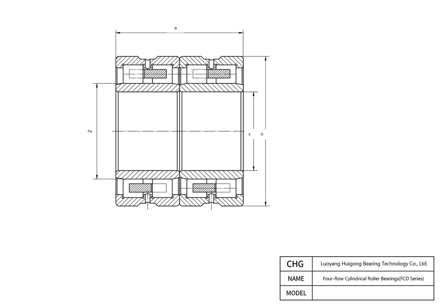 CAD Drawing and Dimensions for FCD6896280p5 Four-Row Cylindrical Roller Bearings