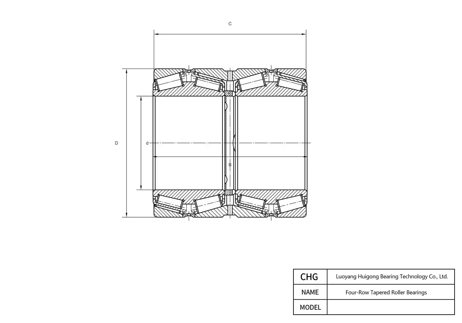 CAD Drawing and Dimensions for 170KV895 Four-Row Tapered Roller Bearings