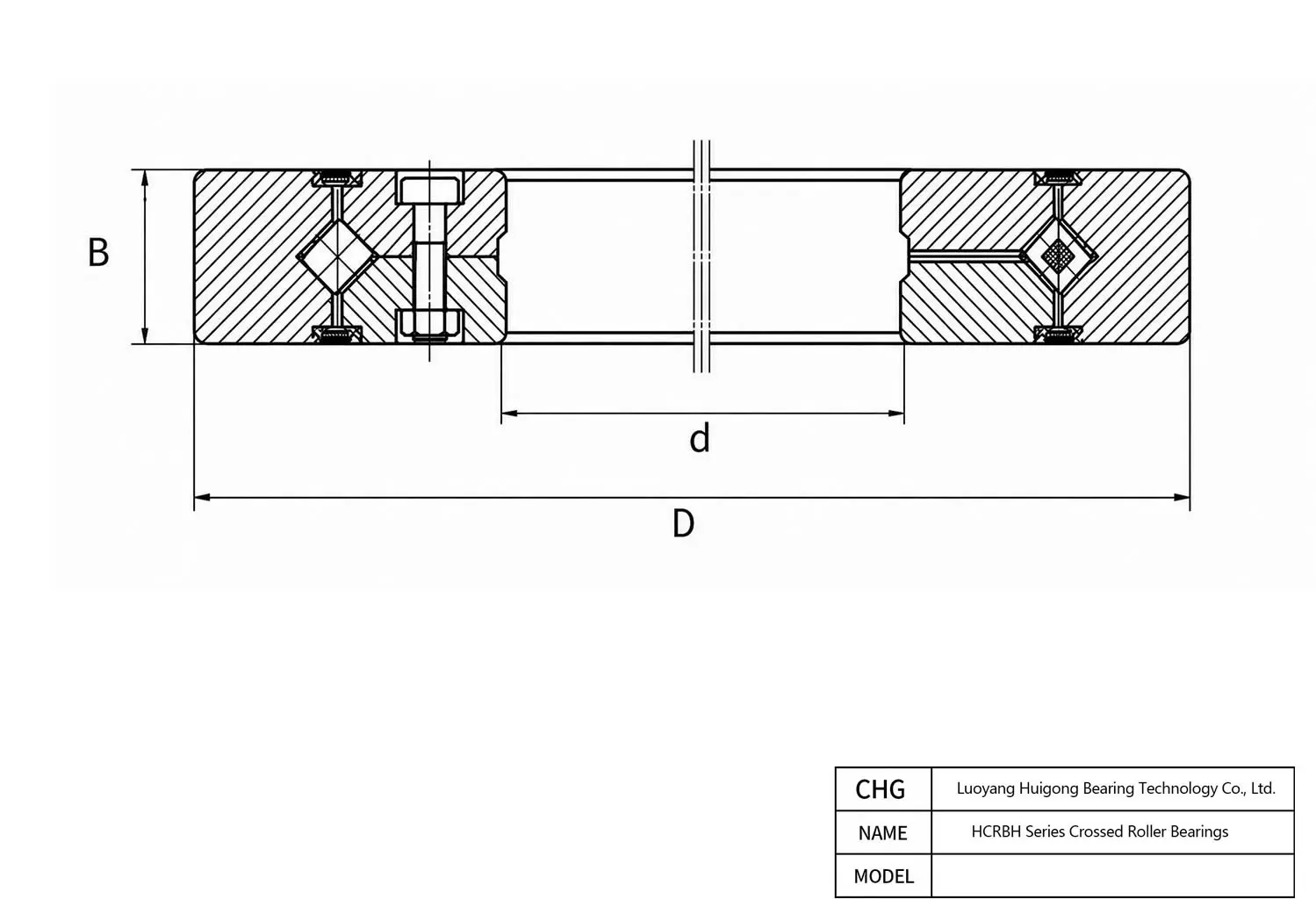 CAD Drawing and Dimensions for HCRBH11020A HCRBH Series Crossed Roller Bearings
