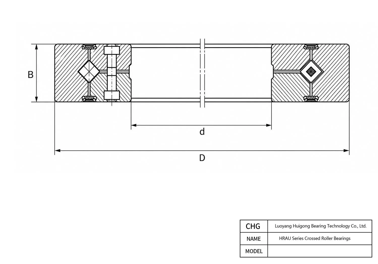 CAD Drawing and Dimensions for HRA6008 HRAU Series Crossed Roller Bearings