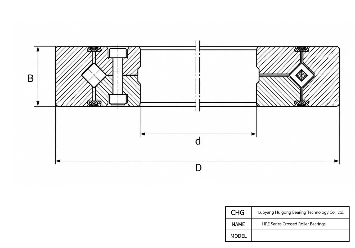 CAD Drawing and Dimensions for HRE10016 HRE Series Crossed Roller Bearings