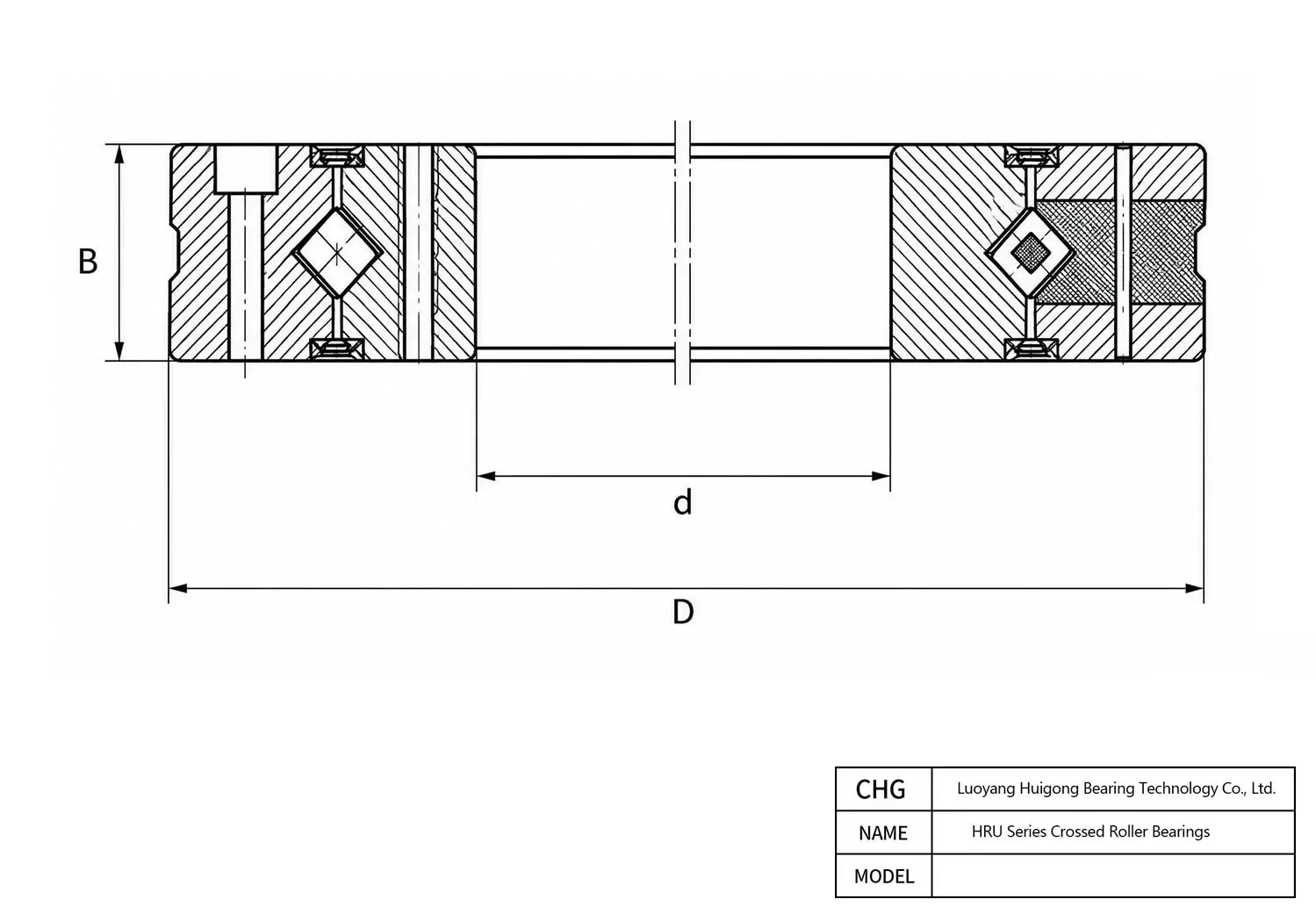 CAD Drawing and Dimensions for HRU178X HRU Series Crossed Roller Bearings