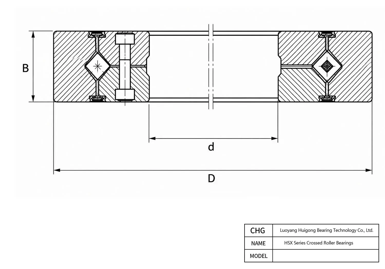 CAD-Zeichnung und Abmessungen für HSX011818 HSX-Serie Kreuzrollenlager
