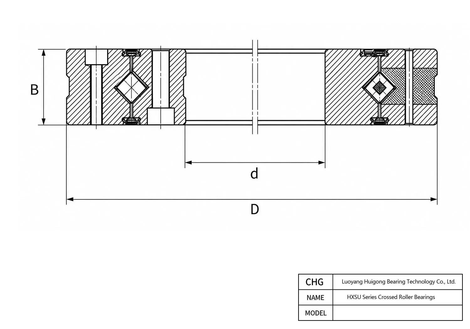 CAD Drawing and Dimensions for HXSU140544 HXSU Series Crossed Roller Bearings