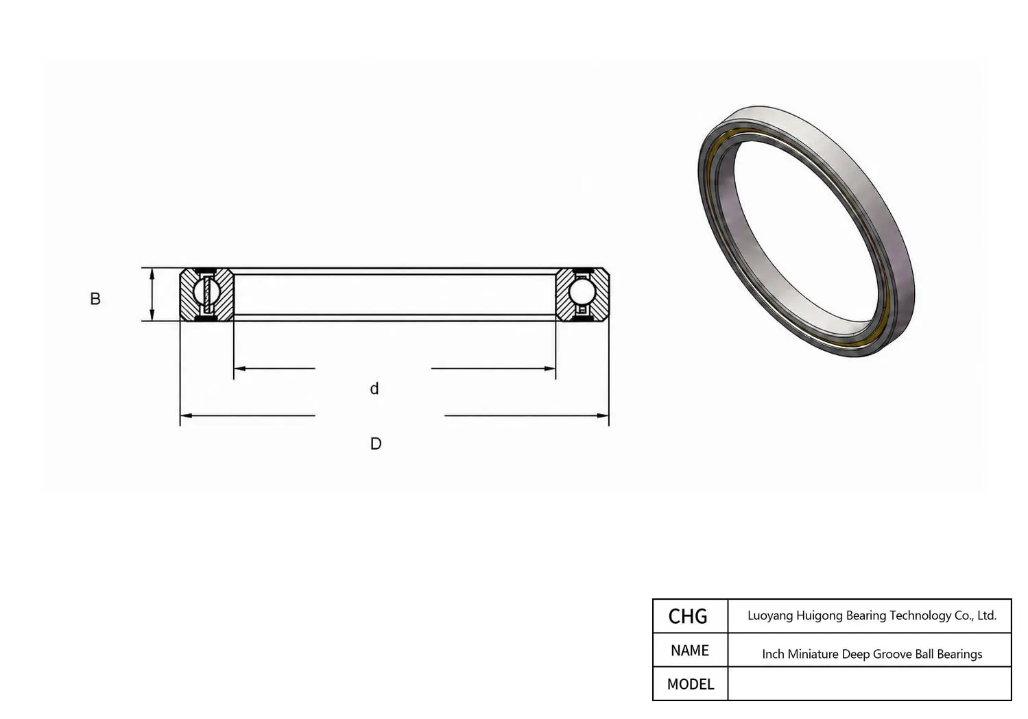 CAD Drawing and Dimensions for R12 Inch Miniature Deep Groove Ball Bearings
