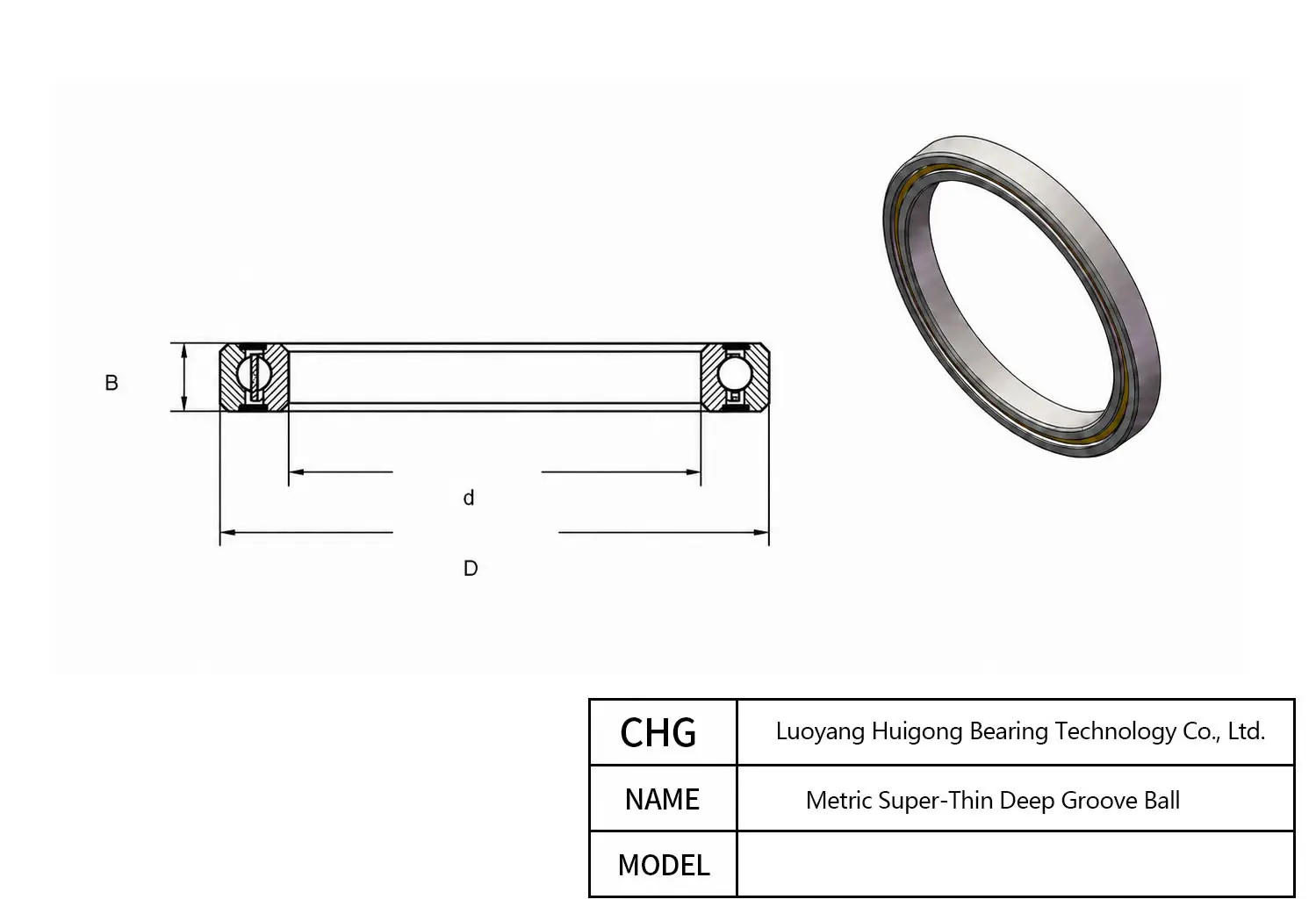 6702 - Metric Super-Thin Deep Groove Ball Bearings CAD Drawing