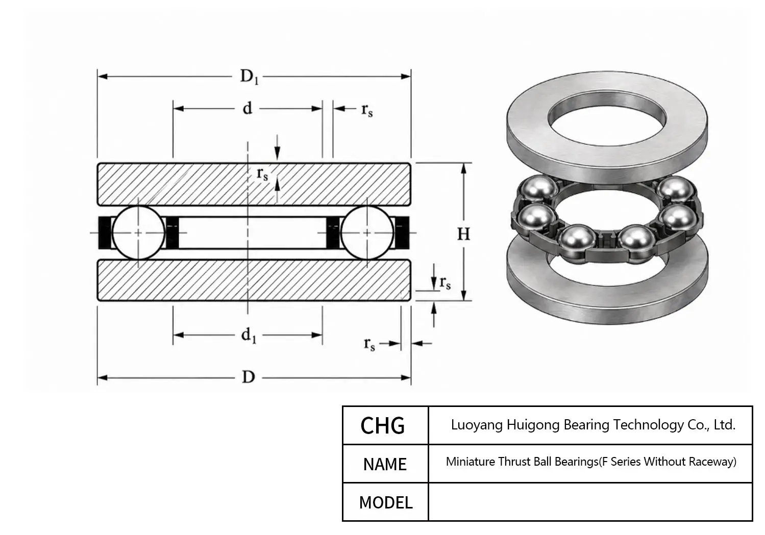 CAD Drawing and Dimensions for F5-11 Miniature Thrust Ball Bearings