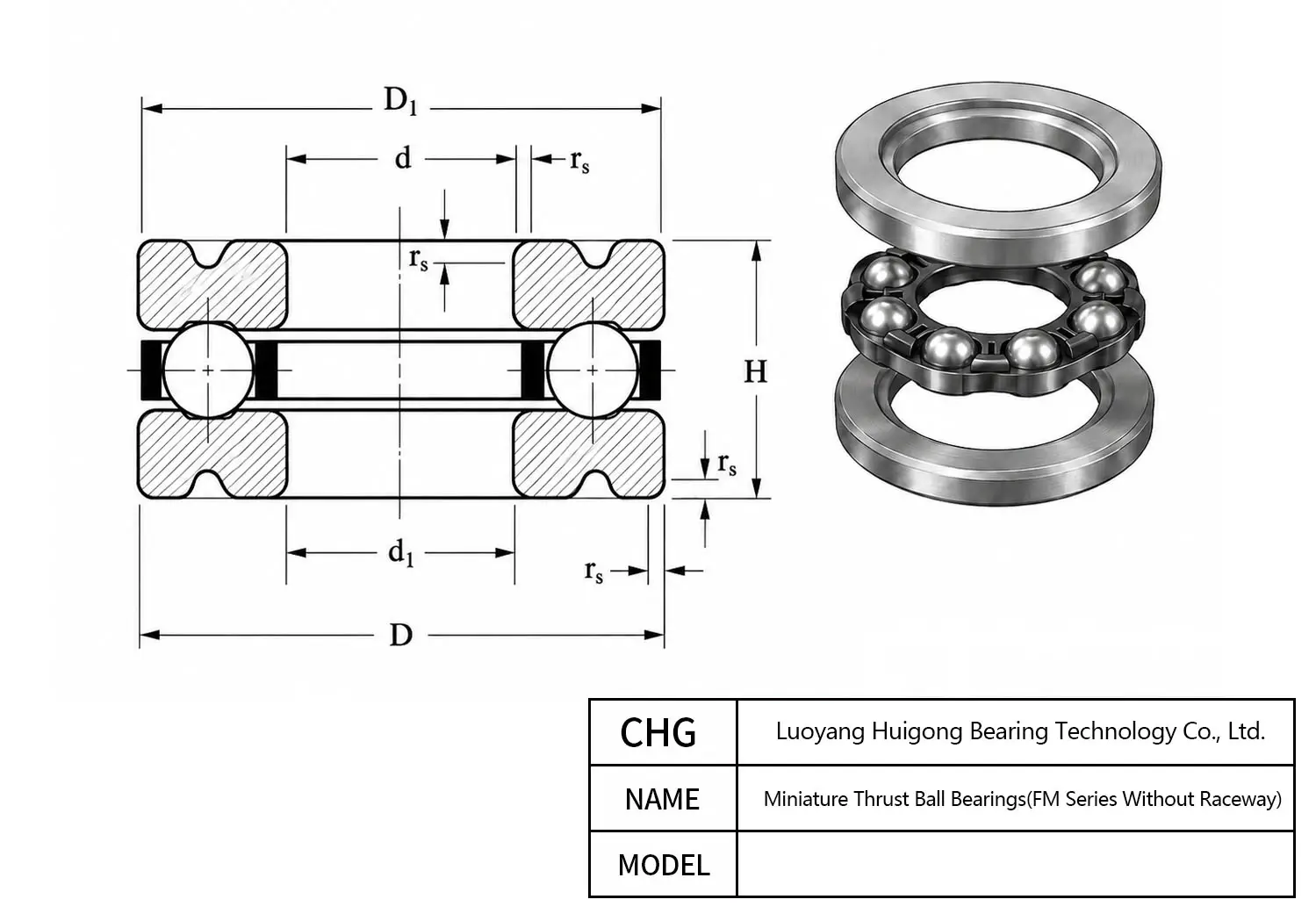 F4-10M - Miniature Thrust Ball Bearings CAD Drawing