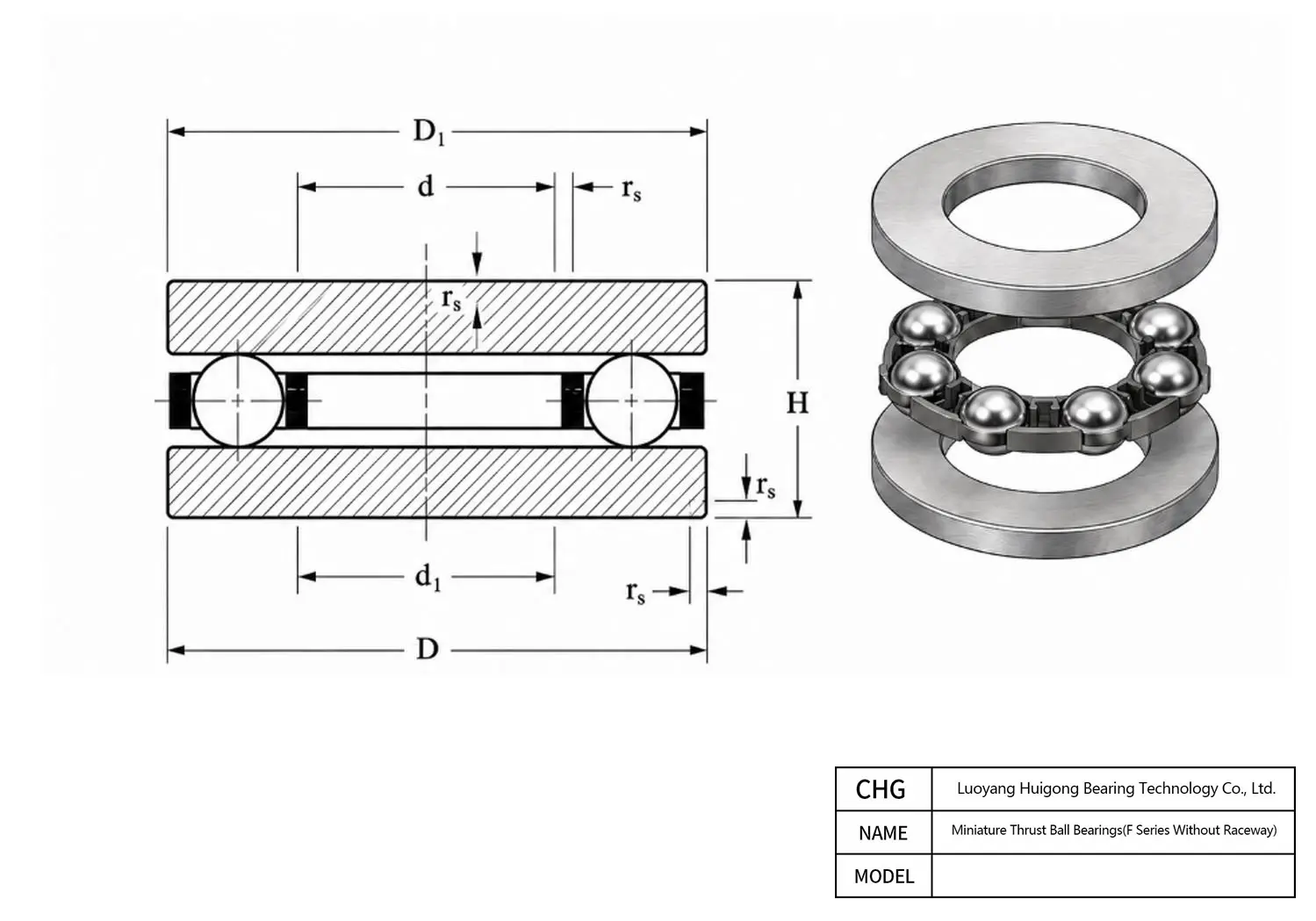 CAD Drawing and Dimensions for F4-10M Miniature Thrust Ball Bearings