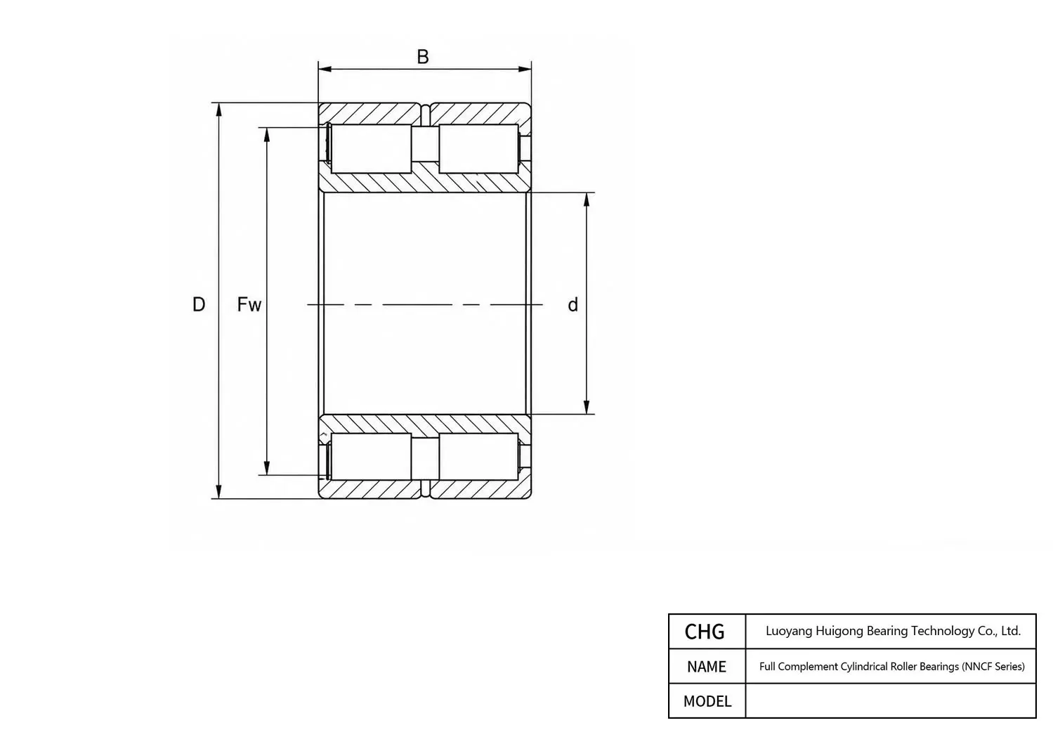 CAD Drawing and Dimensions for NNCF5056V Full Complement Cylindrical Roller Bearings