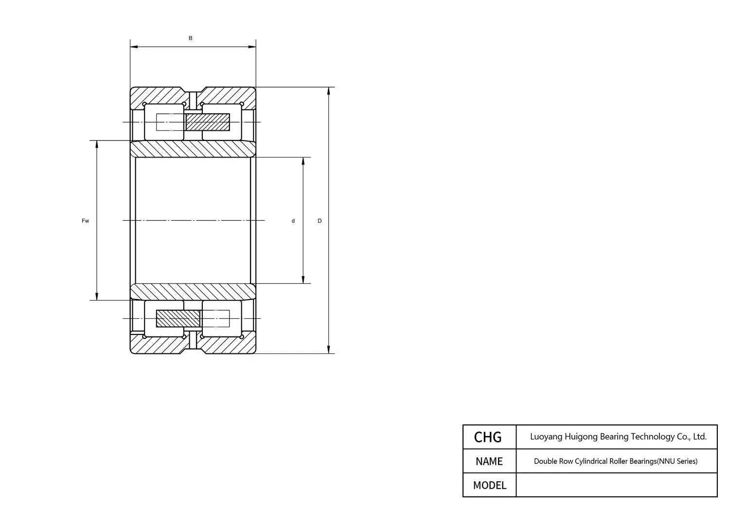 CAD Drawing and Dimensions for NNU4921 Double Row Cylindrical Roller Bearings