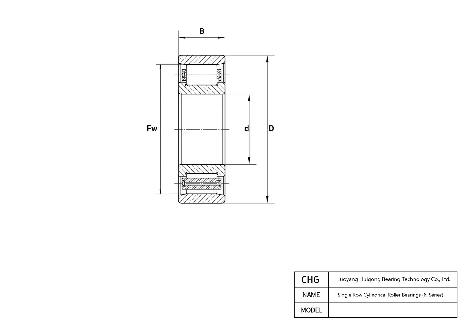 CAD Drawing and Dimensions for N2240 Single Row Cylindrical Roller Bearings
