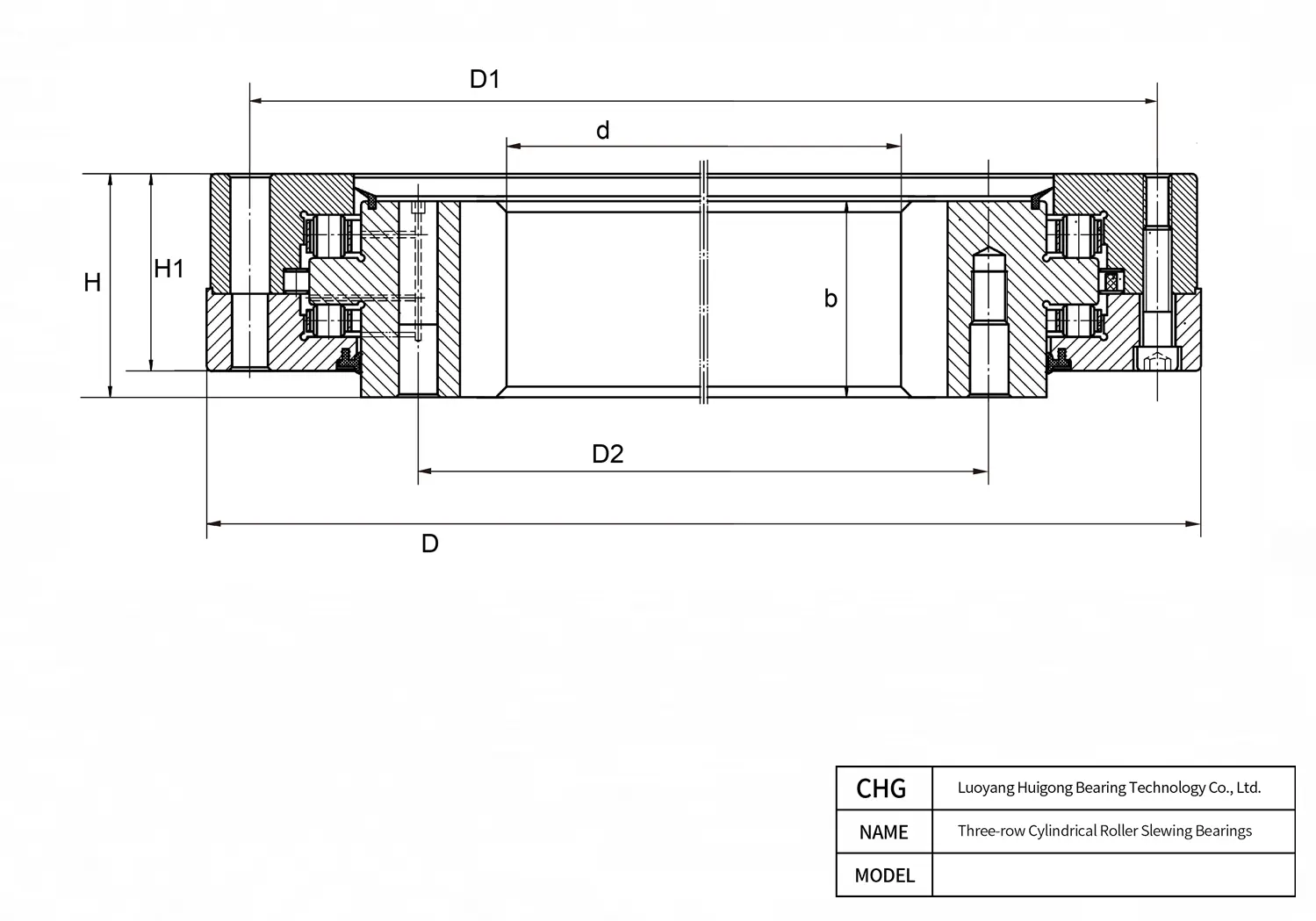 CAD Drawing and Dimensions for 5397/3370 Three-row Cylindrical Roller Slewing Bearings