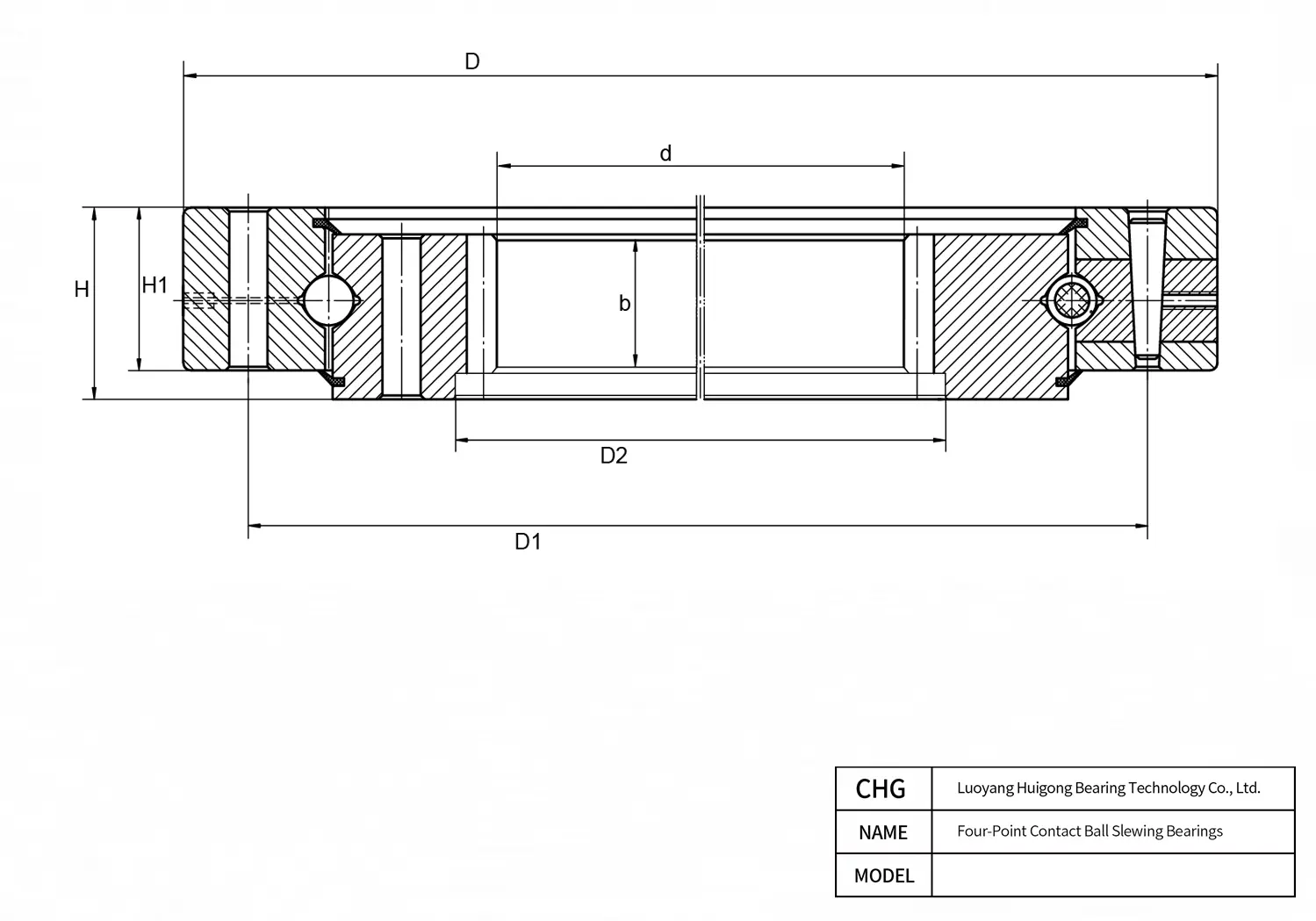 CAD Drawing and Dimensions for 014.60.2625.03 Four-Point Contact Ball Slewing Bearings