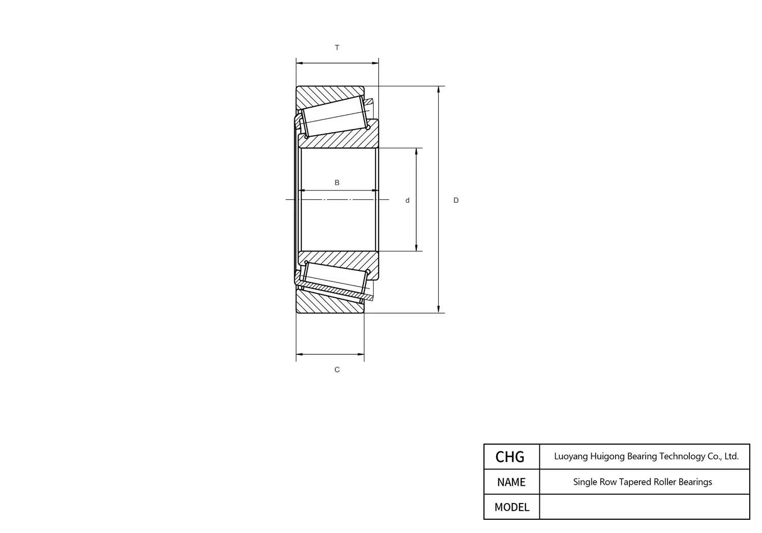 CAD Drawing and Dimensions for 32013 Single Row Tapered Roller Bearings