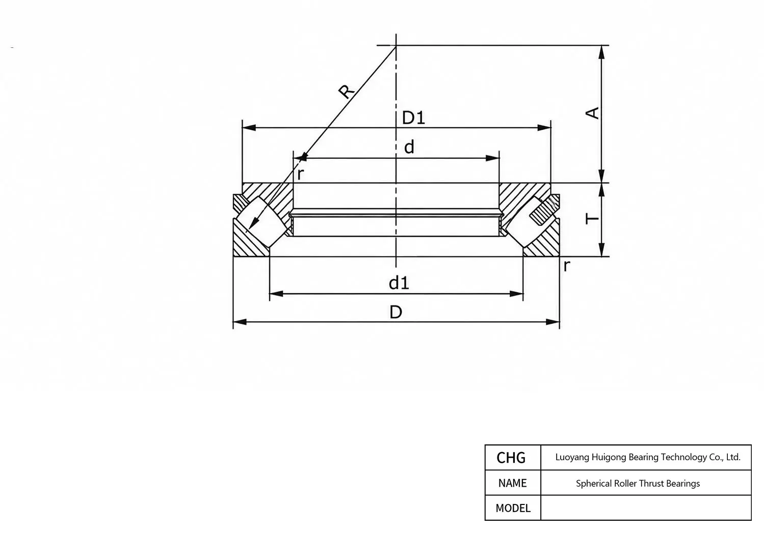CAD Drawing and Dimensions for 29340 Spherical Roller Thrust Bearings