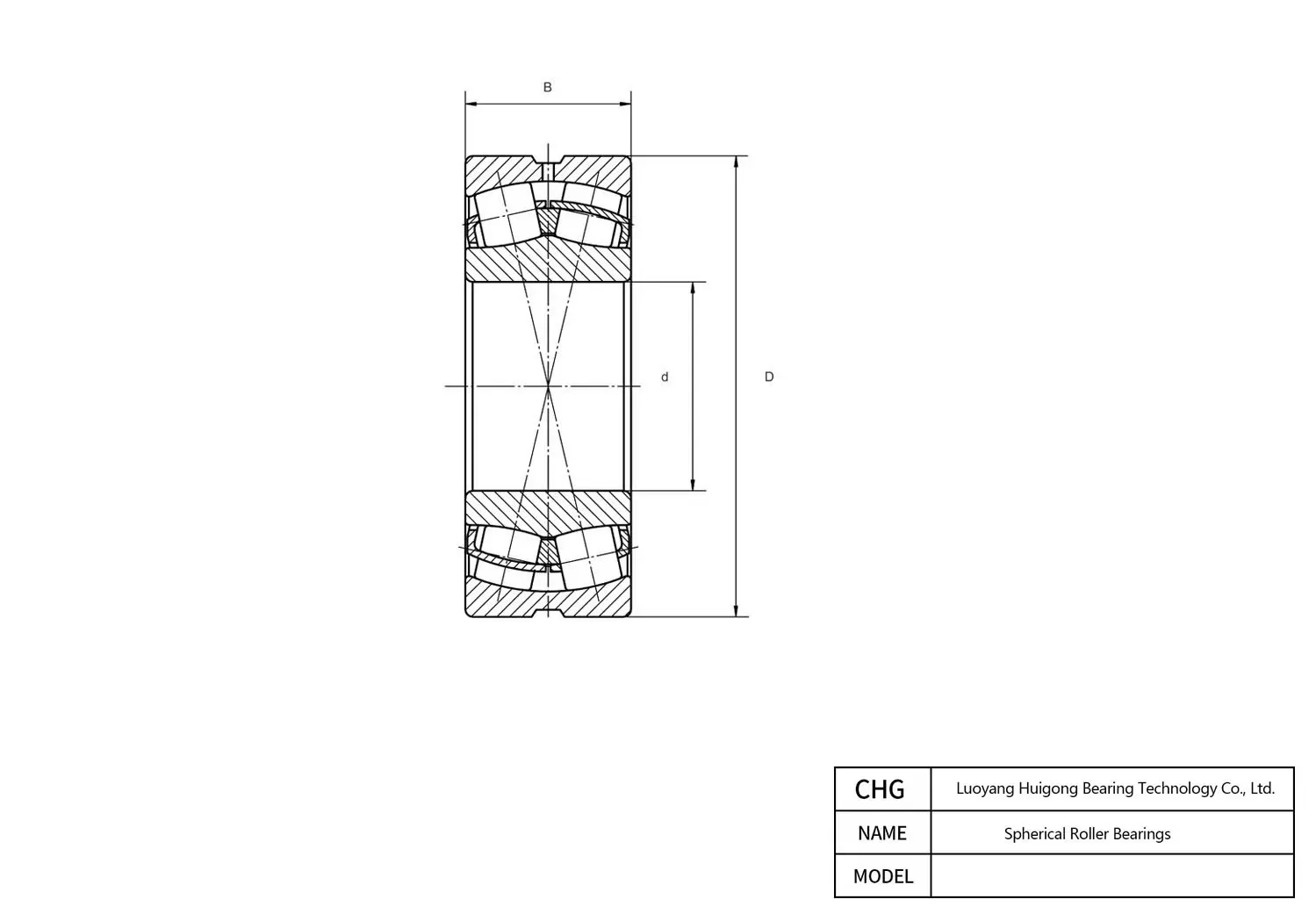 CAD Drawing and Dimensions for 23044XCA Spherical Roller Bearings