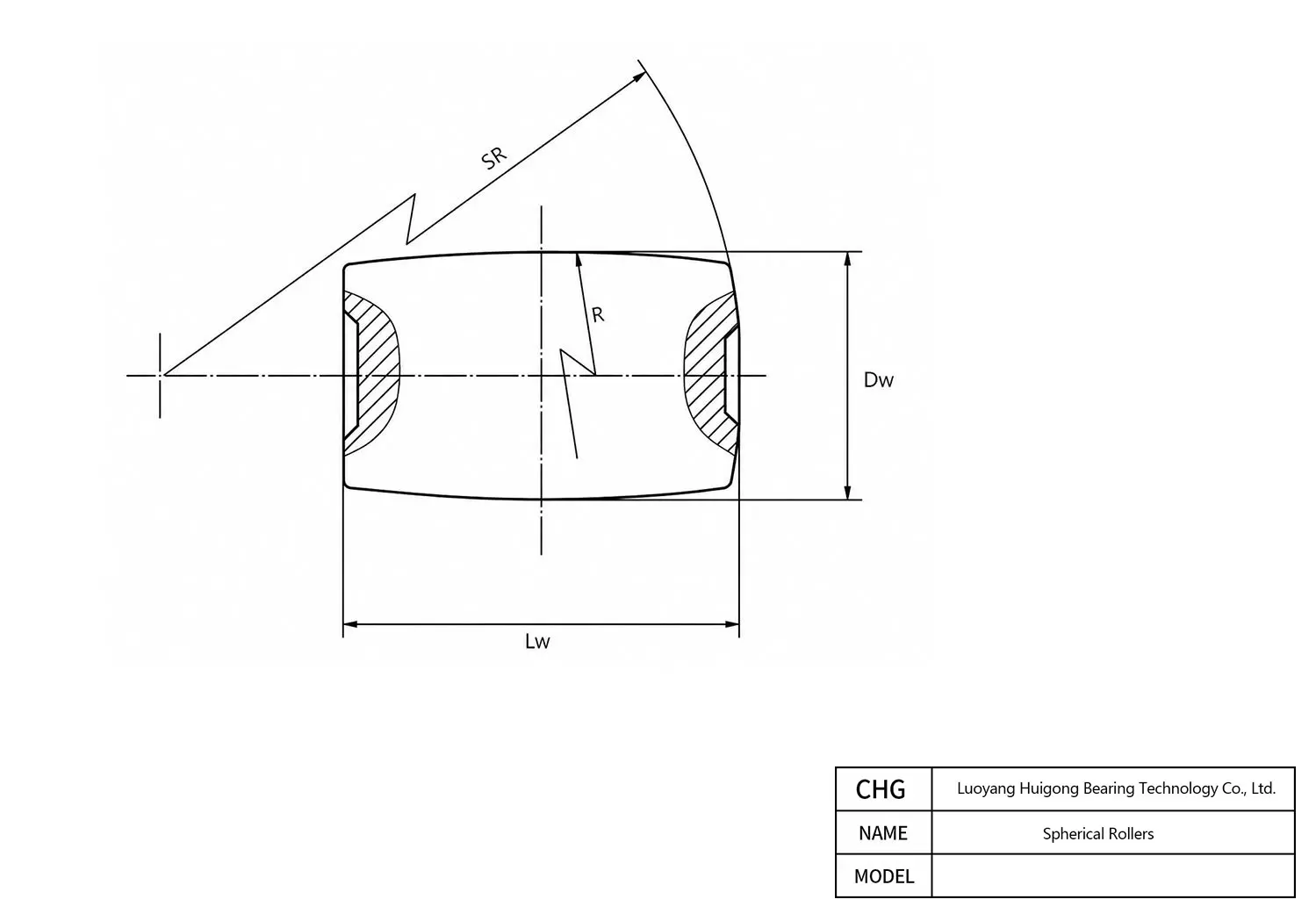 CAD Drawing and Dimensions for 41.5*45.56 Spherical Rollers