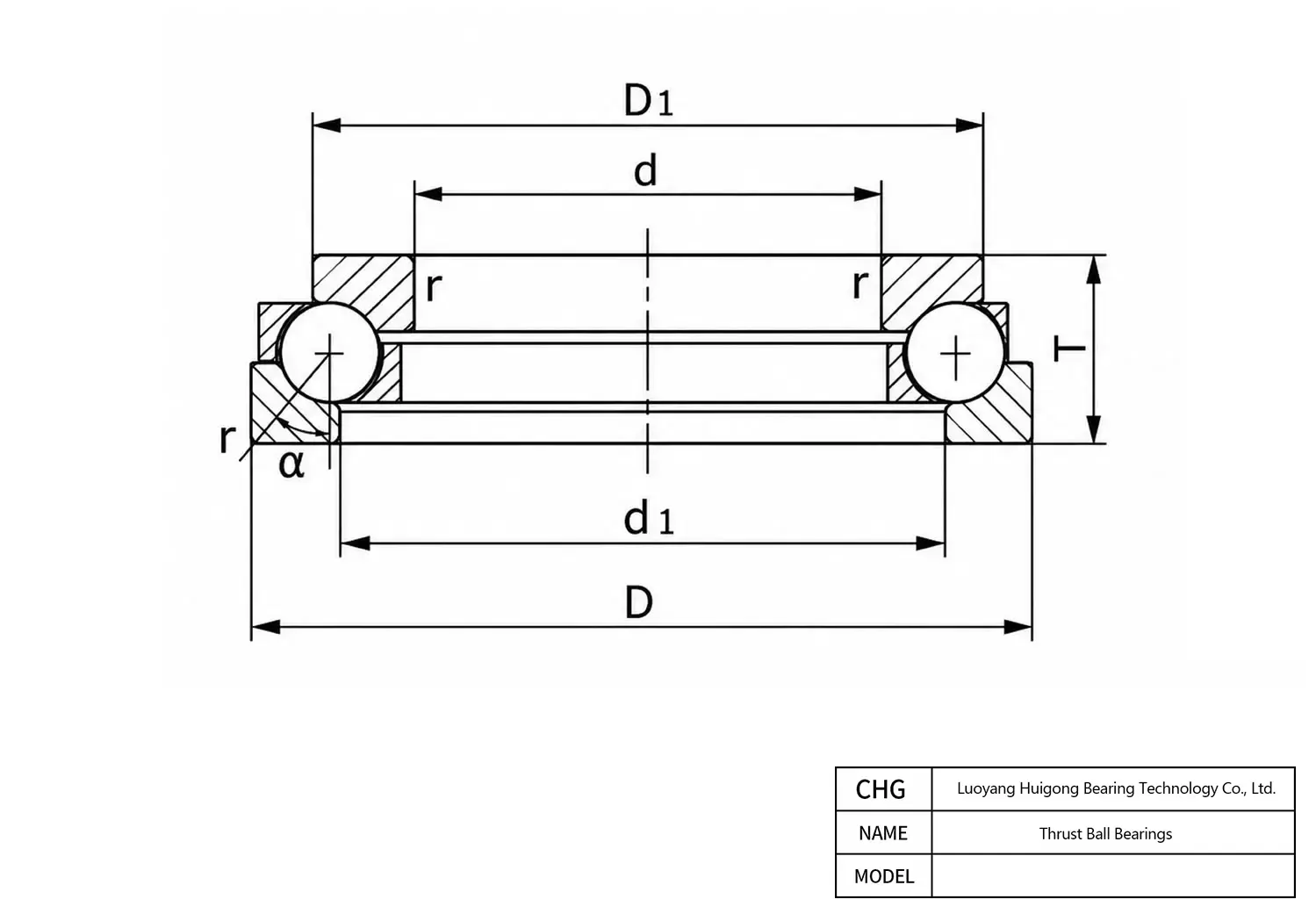 CAD Drawing and Dimensions for 51188 Tapered Roller Thrust Bearings