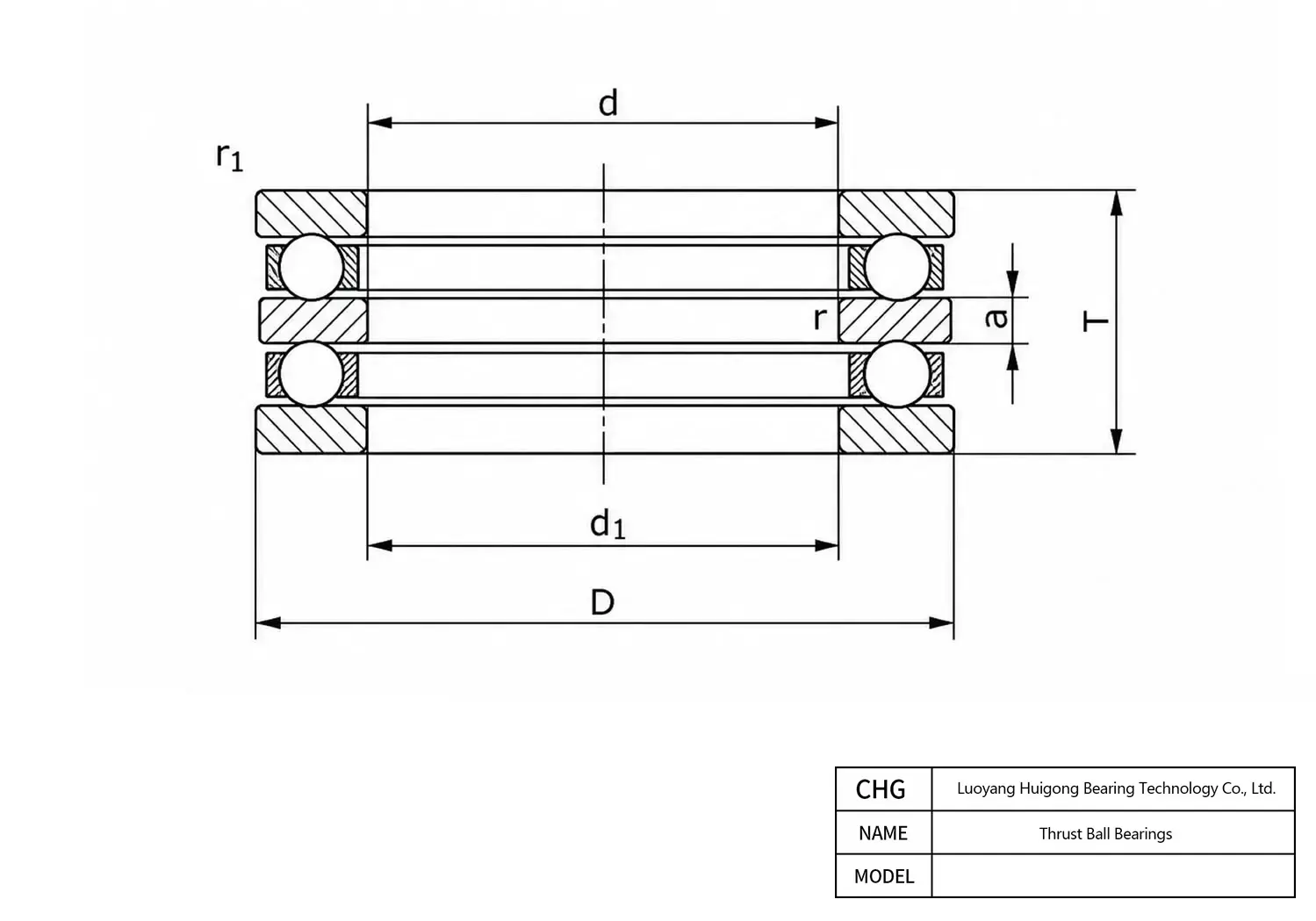 CAD Drawing and Dimensions for 51268 Tapered Roller Thrust Bearings