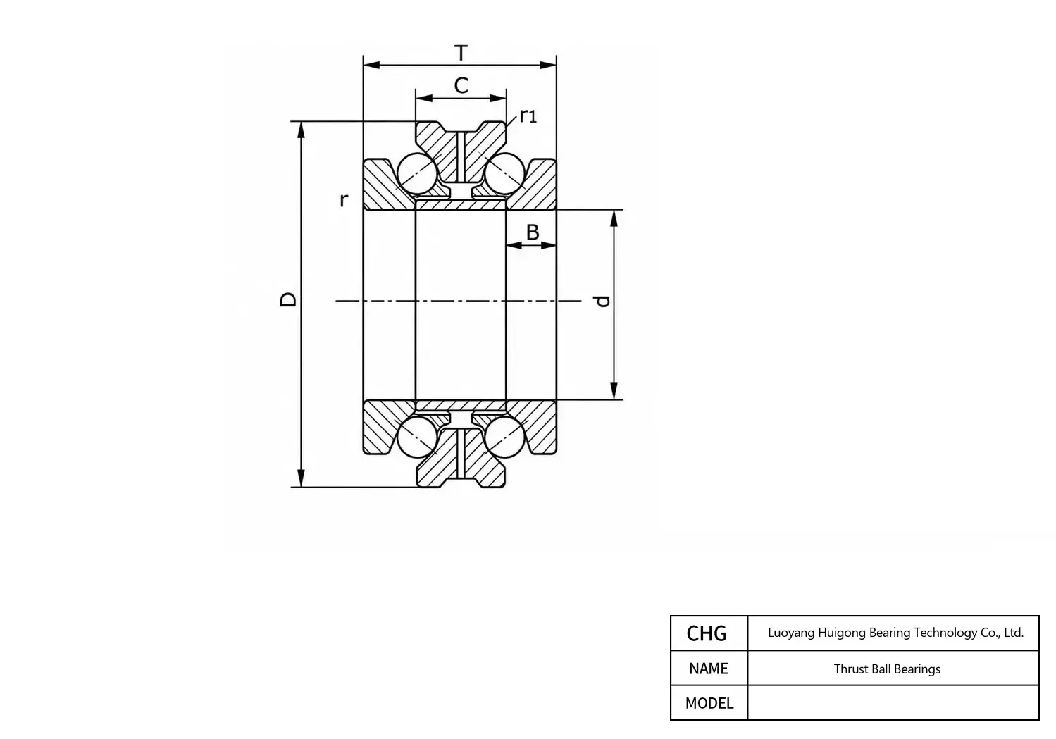 CAD Drawing and Dimensions for 51138 Thrust Ball Bearings