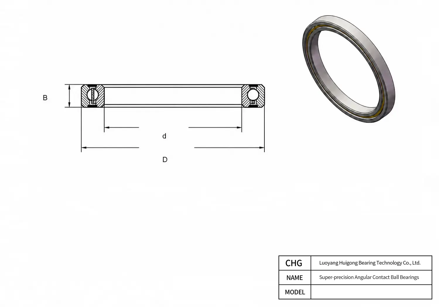 CAD Drawing and Dimensions for 7009 ACE/HCP4ADT Super-precision Angular Contact Ball Bearings