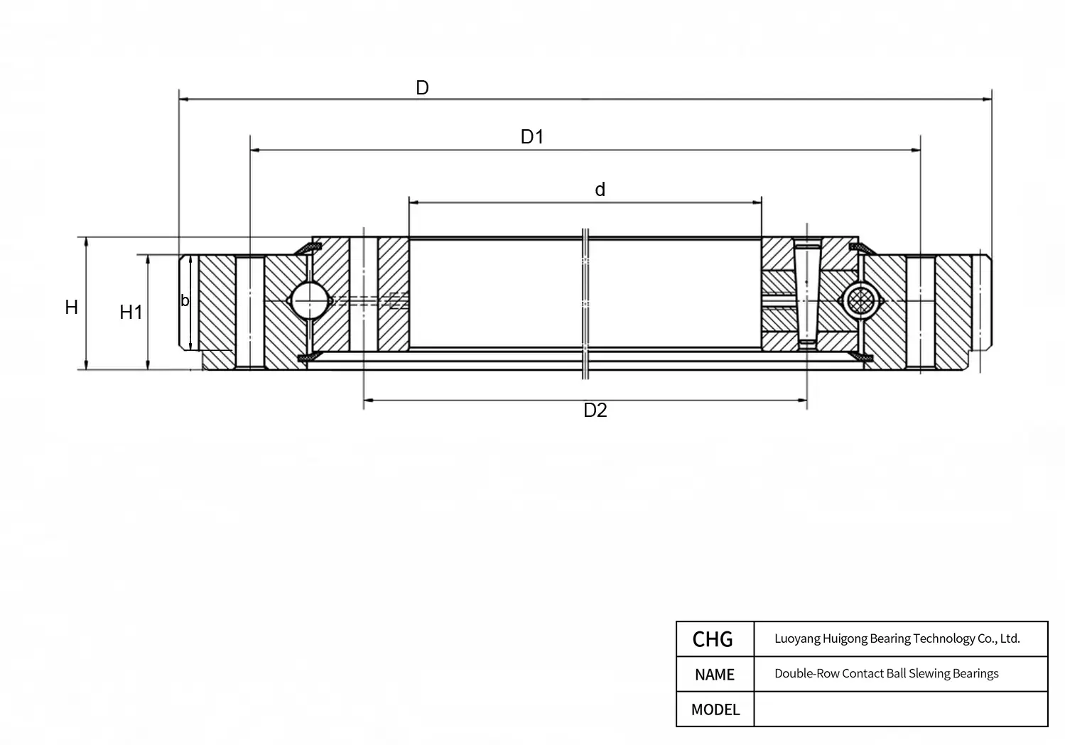 CAD Drawing and Dimensions for 021.50.2000 Double-Row Ball Slewing Bearings