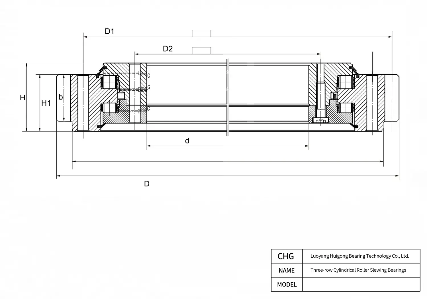 CAD Drawing and Dimensions for 132.45.2800.03 Three-row Cylindrical Roller Slewing Bearings