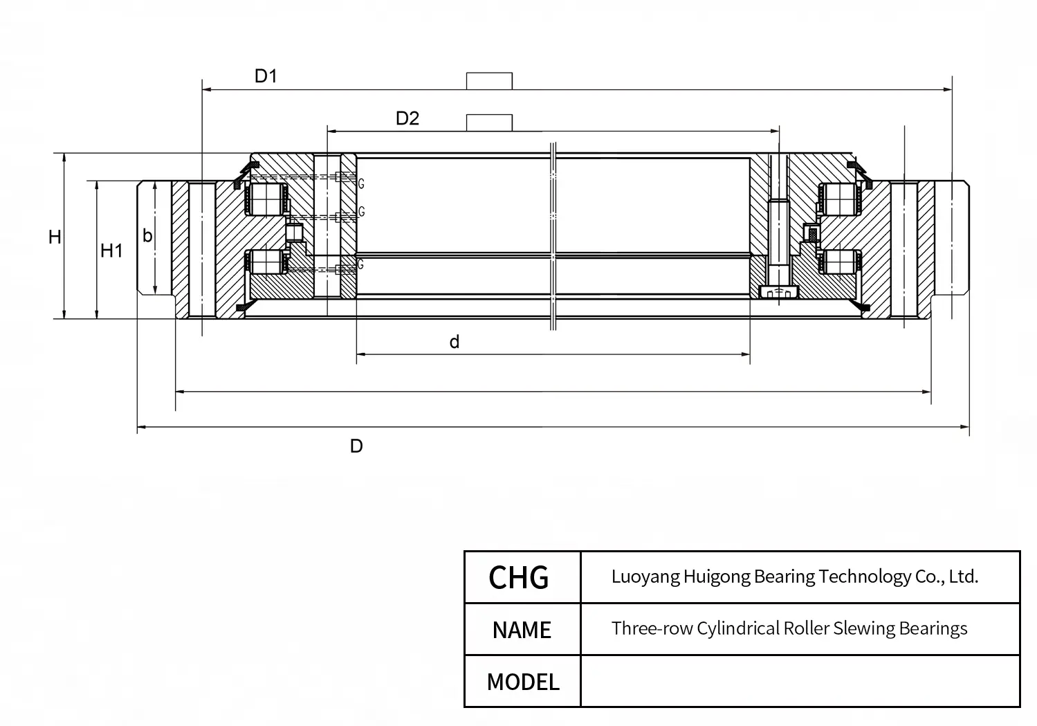 132.45.2800.03 - Three-row Cylindrical Roller Slewing Bearings CAD Drawing