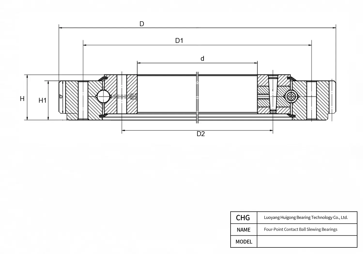 CAD Drawing and Dimensions for 10739006 Four-Point Contact Ball Slewing Bearings