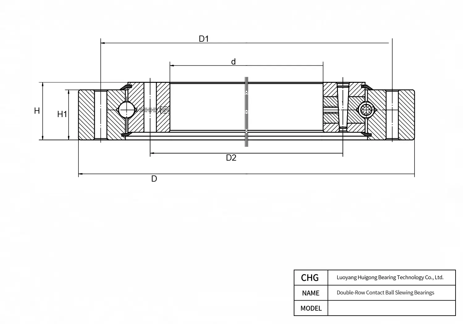 CAD Drawing and Dimensions for 020.50.2500 Double-Row Ball Slewing Bearings