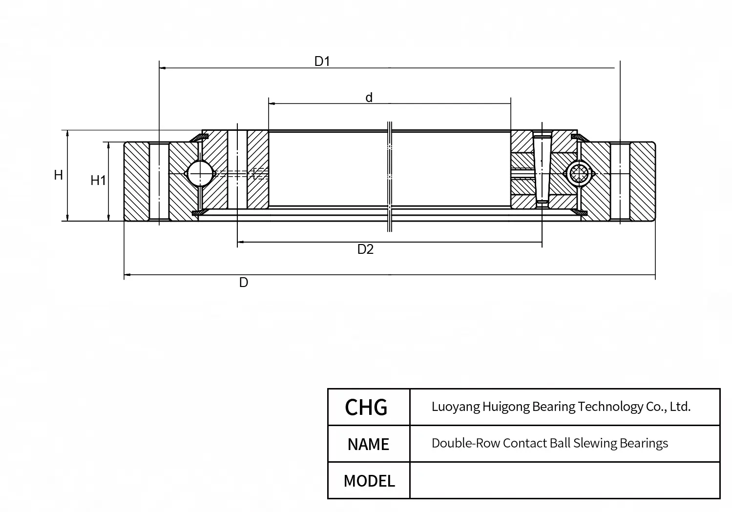 020.50.2500 - Double-Row Ball Slewing Bearings CAD Drawing