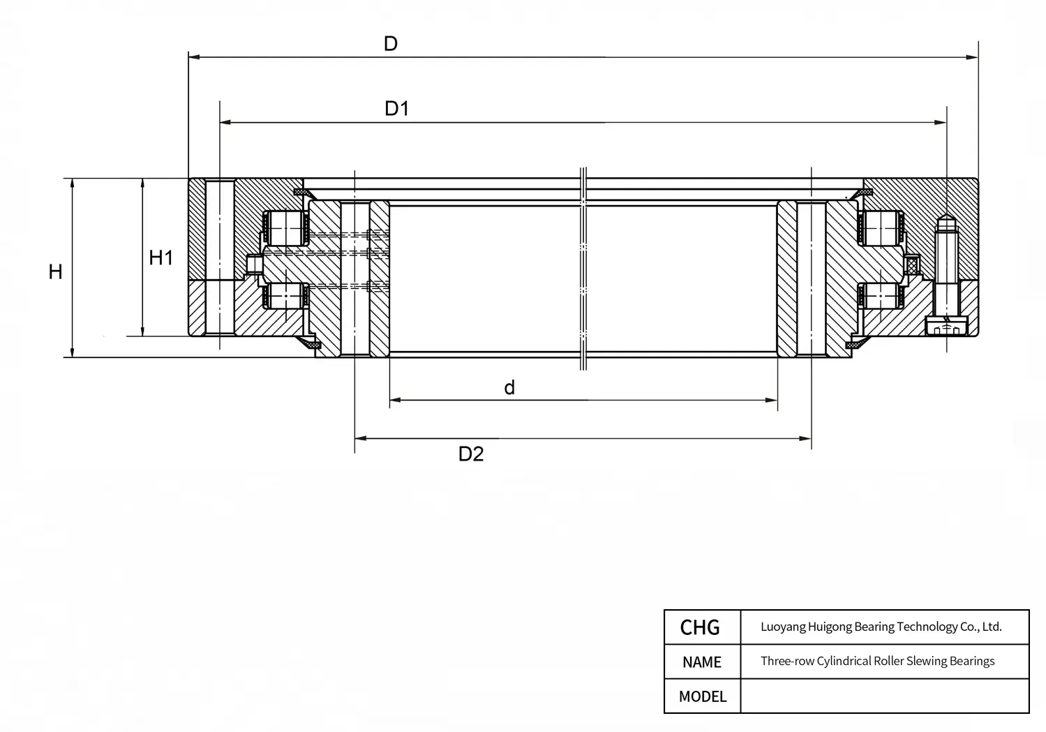 CAD Drawing and Dimensions for 132.50.3550.03 Three-row Cylindrical Roller Slewing Bearings