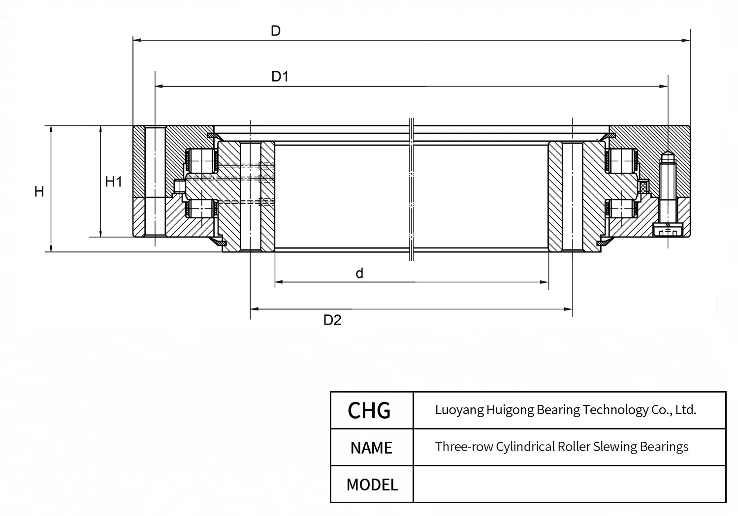 132.50.3550.03 - Three-row Cylindrical Roller Slewing Bearings CAD Drawing