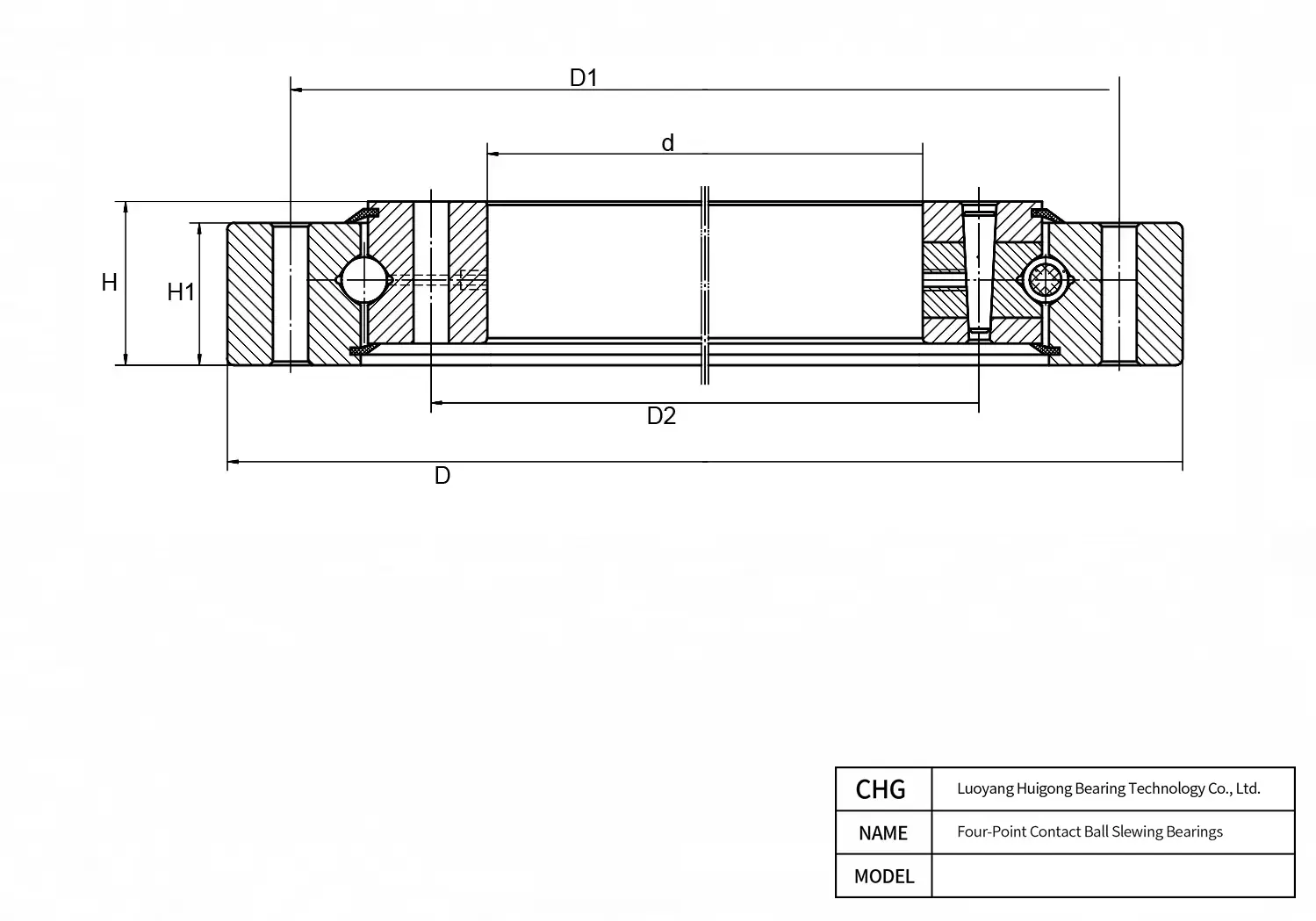 CAD Drawing and Dimensions for 04.035.00.0.CM Four-Point Contact Ball Slewing Bearings
