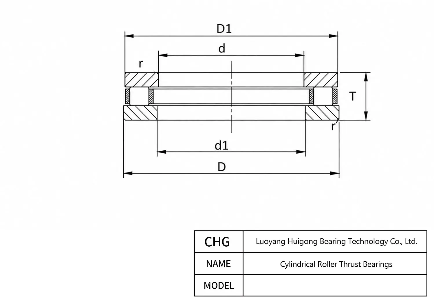 CAD Drawing and Dimensions for 81176 Cylindrical Roller Thrust Bearings