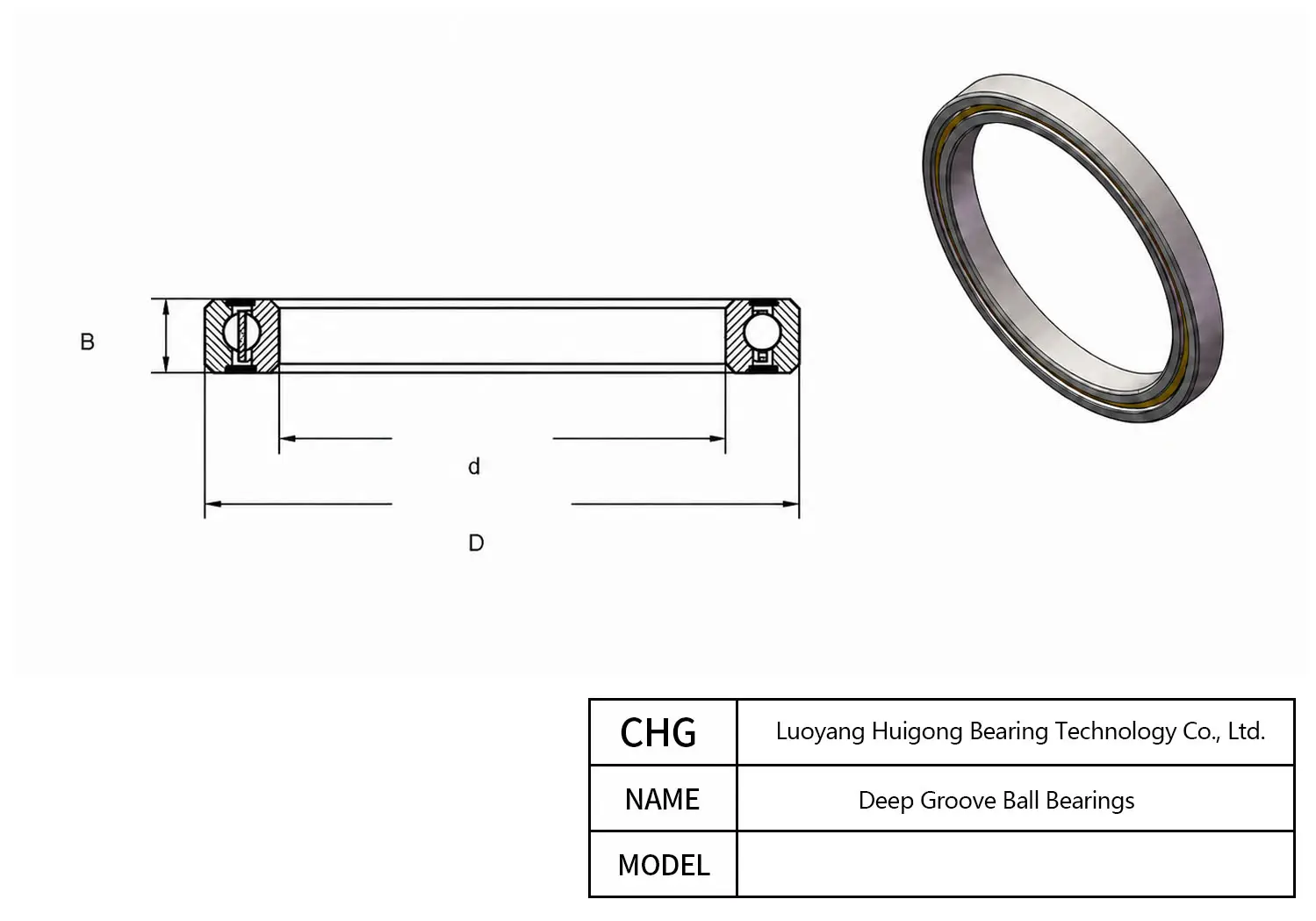 CAD Drawing and Dimensions for 6338EA Deep Groove Ball Bearings