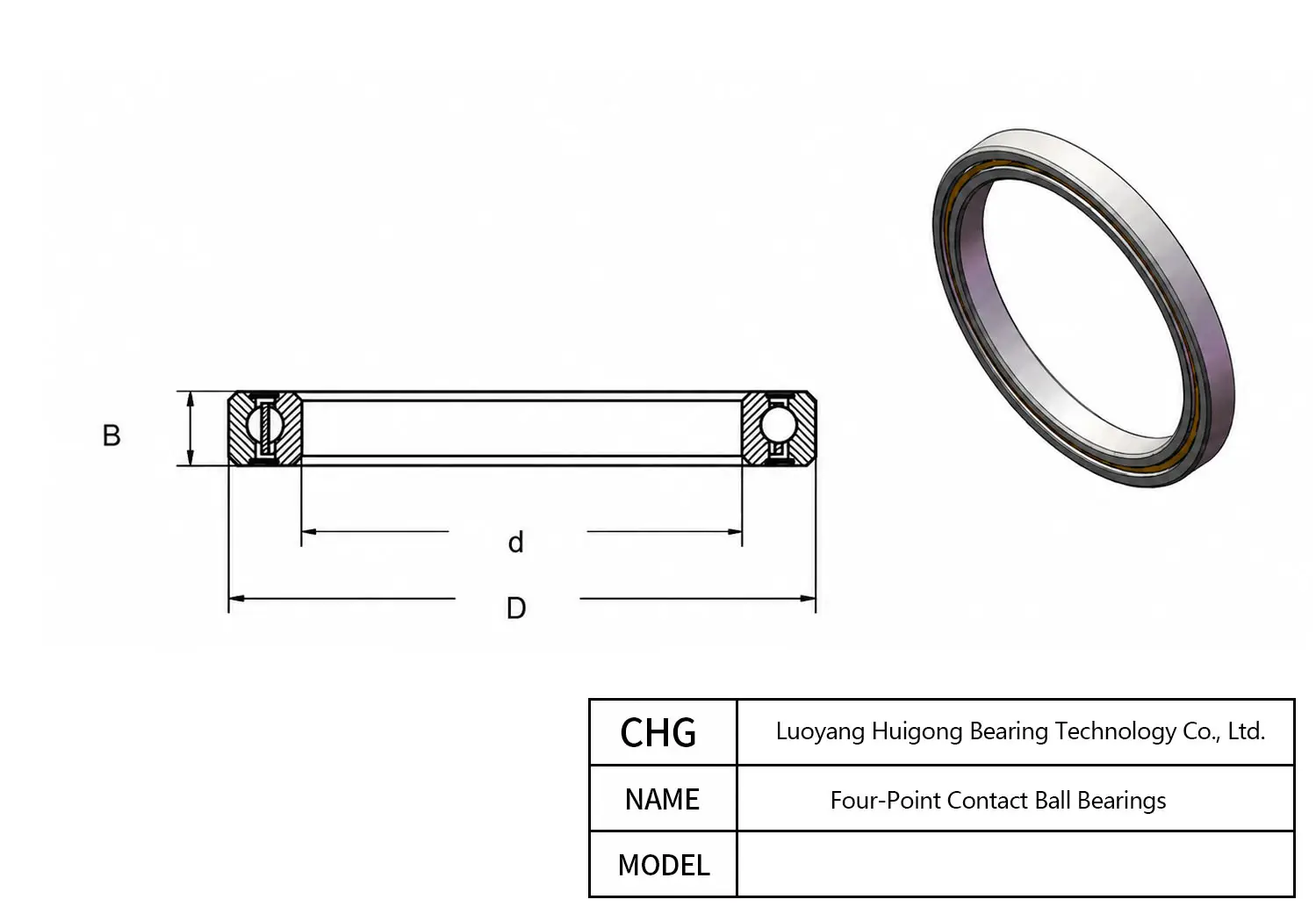 CAD Drawing and Dimensions for BQJ3040RT Four-Point Contact Ball Bearings